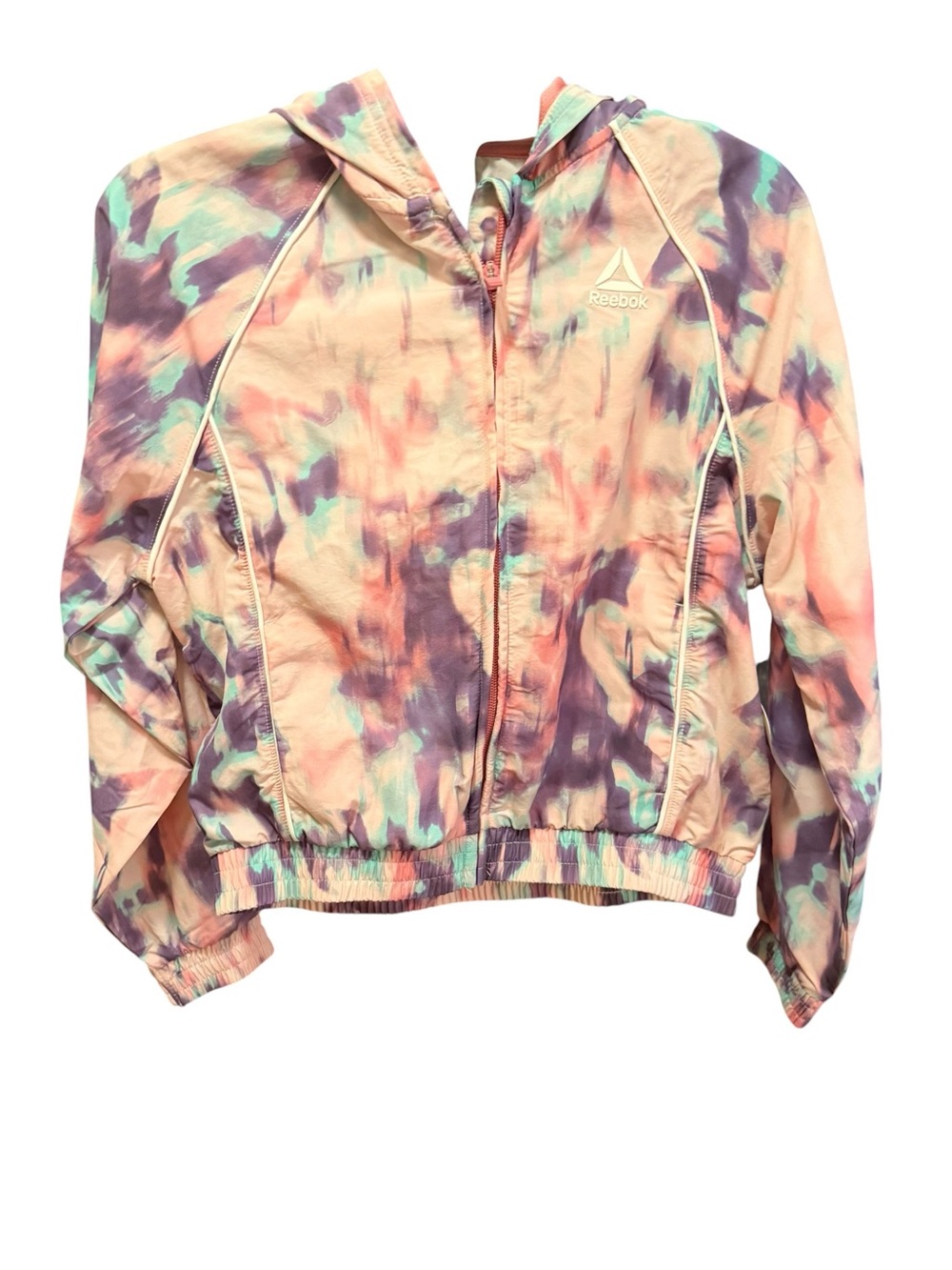 NWT Reebok Multi-Color Pastel Tie-Dye Hooded Windbreaker for girls Size 10/12